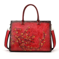 Work & Travel Floral Embossed Leather Laptop Tote Briefcase for Women