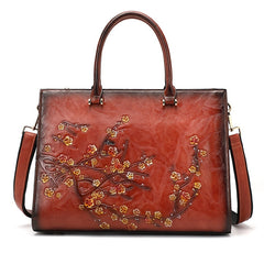 Work & Travel Floral Embossed Leather Laptop Tote Briefcase for Women