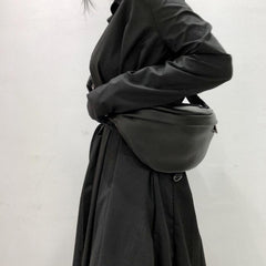 Crescent Carry Leather Crossbody Bag Chest Bag - Black/Brown - One Size