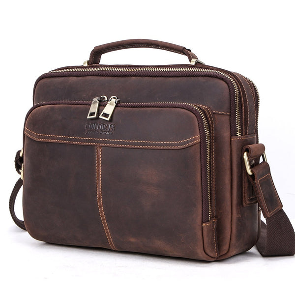 Crazy Horse Leather Briefcase Messenger Bag Tablet Bag in Dark Brown