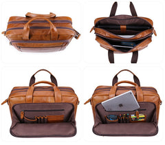 Laptop & Document Bag Briefcase, Leather, Brown/Dark Maroon, 17 inches