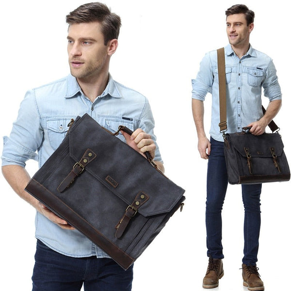 Men's Laptop Carrying Case Messenger Bag, Waxed Canvas, 15/17 inches