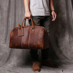 Cabin Ready Travel Duffel Weekender with Laptop Sleeve, Leather, Brown