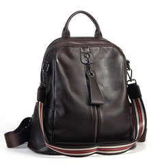 Sleek Alexandria Leather Backpack, Converts to Shoulder Bag, Dark Coffee