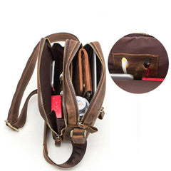 Crazy Horse Leather Messenger Bag Shoulder Bag Crossbody Bag - Coffee