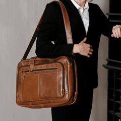 Laptop & Document Bag Briefcase, Leather, Brown/Dark Maroon, 17 inches