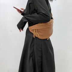 Crescent Carry Leather Crossbody Bag Chest Bag - Black/Brown - One Size