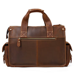 Men’s Collection Zippered Leather Briefcase, Hickory Brown, One Size