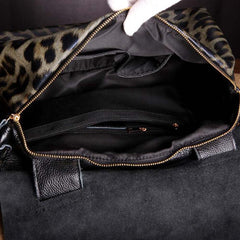 Genuine Leather Leopard Print Fold-Over Handbag Shoulder Bag for Women