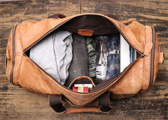 Vintage Leather Weekender Carry-On Duffel Bag, Unisex, Brown, One Size