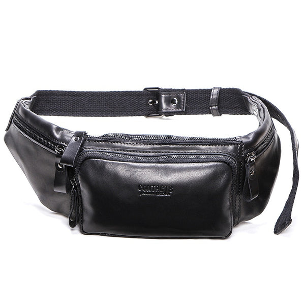 Retro Leather Fanny Pack Waist Bag Sling Bag Crossbody Bag, Black/Brown