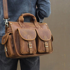 Vintage Leather Work Briefcase Messenger Bag for Men, Brown, One Size