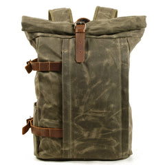 Adventurer Backpack, Waxed Canvas, Army Green/Black/Khaki, 14 inches