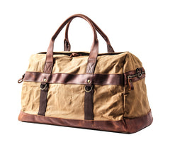 Waxed Canvas & Leather Overnighter Duffel Bag, Army Green/Gray/Khaki