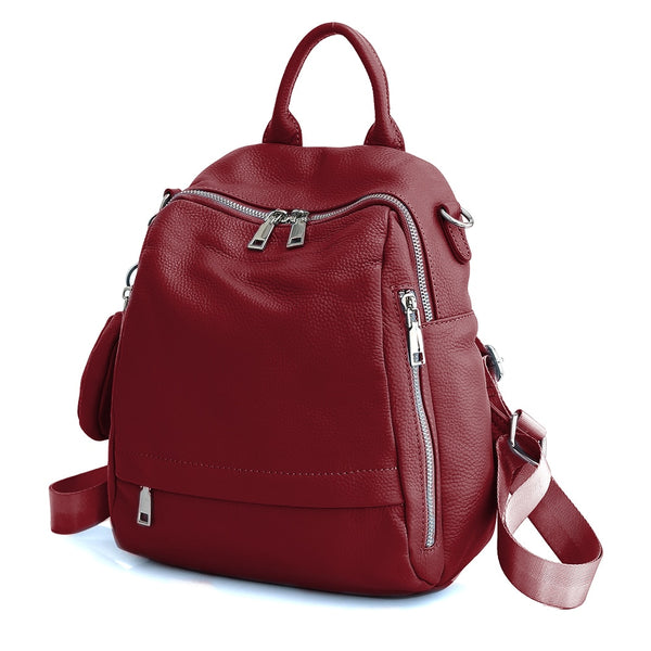 Majestic Backpack & Shoulder Bag for Women, Pebbled Leather, Grenache