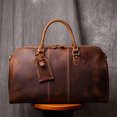 Cabin Ready Travel Duffel Weekender with Laptop Sleeve, Leather, Brown