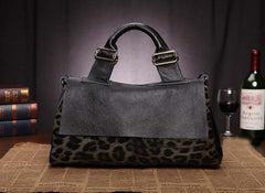 Genuine Leather Leopard Print Fold-Over Handbag Shoulder Bag for Women