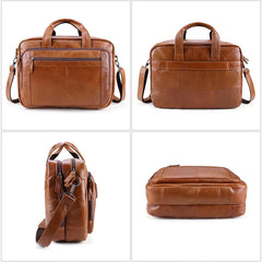 Laptop & Document Bag Briefcase, Leather, Brown/Dark Maroon, 17 inches