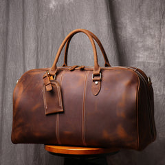 Cabin Ready Travel Duffel Weekender with Laptop Sleeve, Leather, Brown