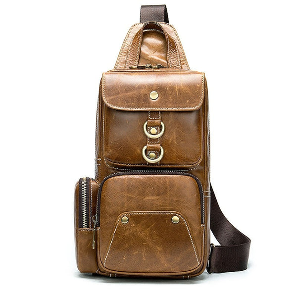 Crazy Horse Leather Sling Bag Chest Bag Crossbody Bag in Brown, One Size