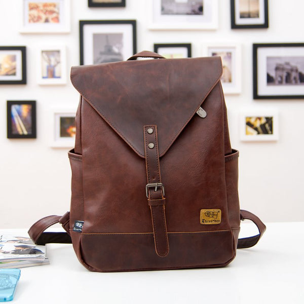 Women's Soft Vegan Leather Flap Backpack in Black/Brown/Coffee, One Size