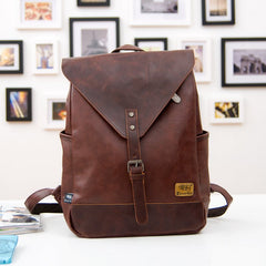 Women's Soft Vegan Leather Flap Backpack in Black/Brown/Coffee, One Size