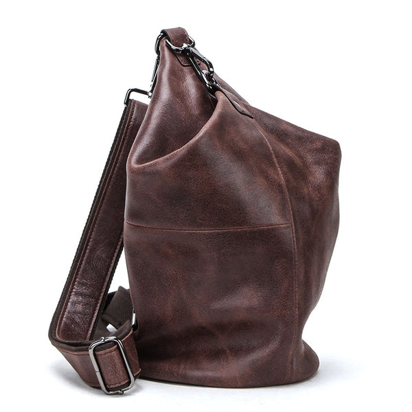 Men Genuine Leather or Canvas Crossbody Sling Bag with USB Charging One Size -2 in Dark Brown | Small