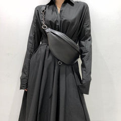 Crescent Carry Leather Crossbody Bag Chest Bag - Black/Brown - One Size