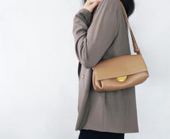 Augusta Leather Shoulder Bag Crossbody Bag Handbag - Beige/Black/Brown