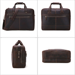 Traveler Briefcase Laptop Carrying Bag, Dark Brown Leather, 17 inches