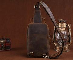 Dark Brown Leather Single Strap Pack Sling Bag Crossbody Bag - One Size