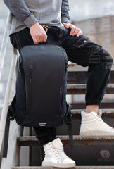 Multi Layered Travel Backpack in Black, Waterproof Oxford, 15 inches