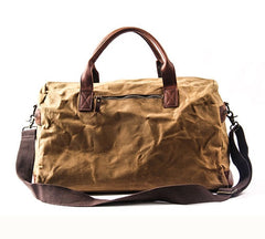 Waxed Canvas & Leather Overnighter Duffel Bag, Army Green/Gray/Khaki