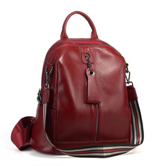 Versatile Alexandria Leather Backpack  & Shoulder Bag - Black/Gray/Red