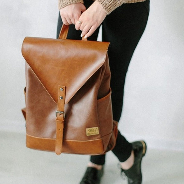 Women's Soft Vegan Leather Flap Backpack in Black/Brown/Coffee, One Size