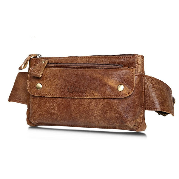 Designer Waist Pack Fanny Pack Crossbody Bag, Leather, Brown/Dark Brown