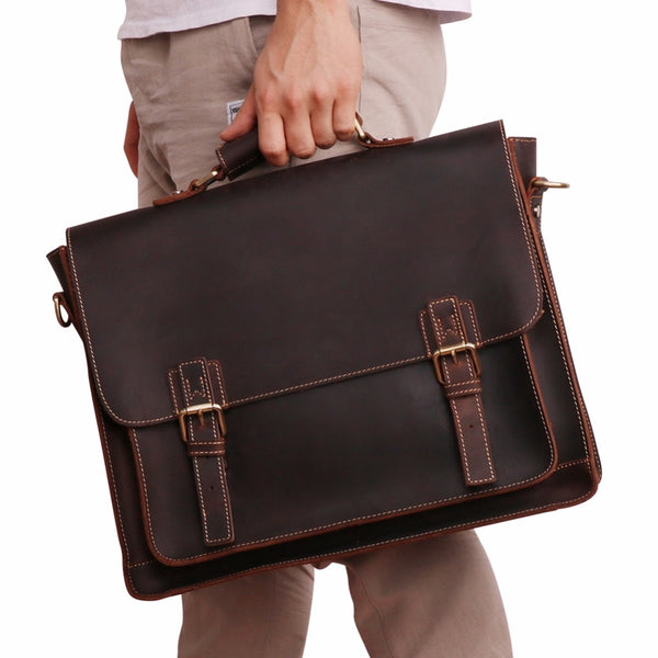 Document & Laptop Briefcase, Leather, Blue/Brown/Maroon, 15.6 inches