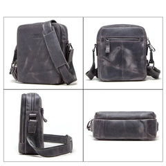 Crazy Horse Leather Messenger Bag Shoulder Bag Crossbody Bag - Ash Gray