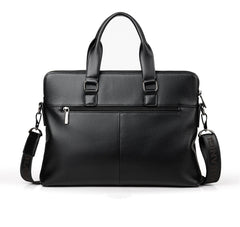 Men's Business PU Leather Briefcase Laptop Bag, 14 inches, Black/Brown