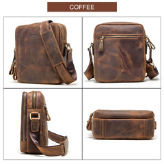 Crazy Horse Leather Messenger Bag Shoulder Bag Crossbody Bag - Coffee