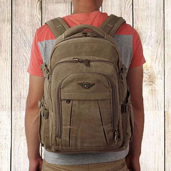 Military Command Backpack, Canvas, Army Green/Black/Khaki, 17 inches