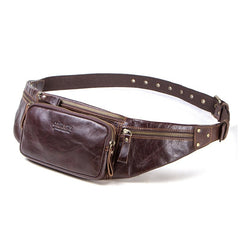 Retro Leather Fanny Pack Waist Bag Sling Bag Crossbody Bag, Black/Brown