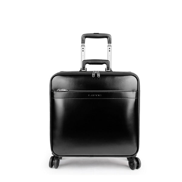 Jet Set Travel Leather Carry-On Spinner Suitcase in Black, 16/20 inches