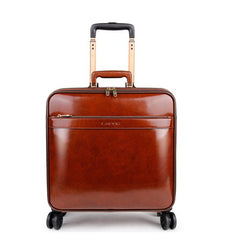 Jet Set Travel Leather Carry-On Spinner Suitcase in Brown, 16/20 inches