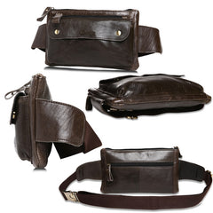 Designer Waist Pack Fanny Pack Crossbody Bag, Leather, Brown/Dark Brown