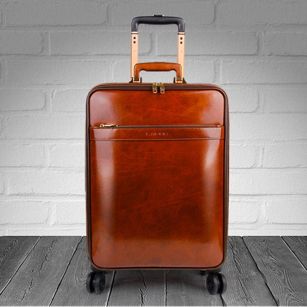 Jet Set Travel Leather Carry-On Spinner Suitcase in Brown, 16/20 inches