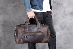 Designer Leather Carry-on Luggage Weekender Duffel Bag, Brown, One Size