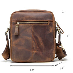 Crazy Horse Leather Messenger Bag Shoulder Bag Crossbody Bag - Coffee