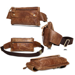 Designer Waist Pack Fanny Pack Crossbody Bag, Leather, Brown/Dark Brown