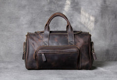 Designer Leather Carry-on Luggage Weekender Duffel Bag, Brown, One Size